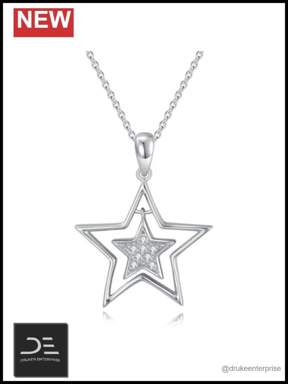 925 Sterling Silver Diamond Star Pendant Necklace 0.12cttw Women Gift